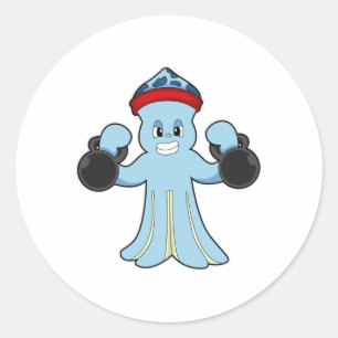 Octopus as Bodybuilder with Dumbbells Classic Round Sticker