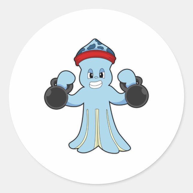 Octopus as Bodybuilder with Dumbbells Classic Round Sticker (Front)