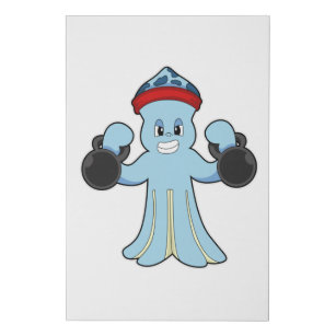 Octopus as Bodybuilder with Dumbbells Faux Canvas Print
