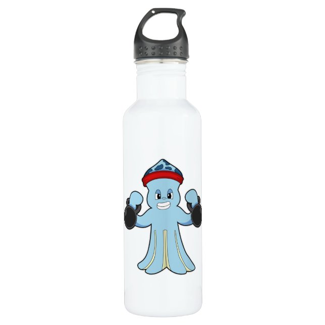 Octopus as Bodybuilder with Dumbbells Stainless Steel Water Bottle (Front)
