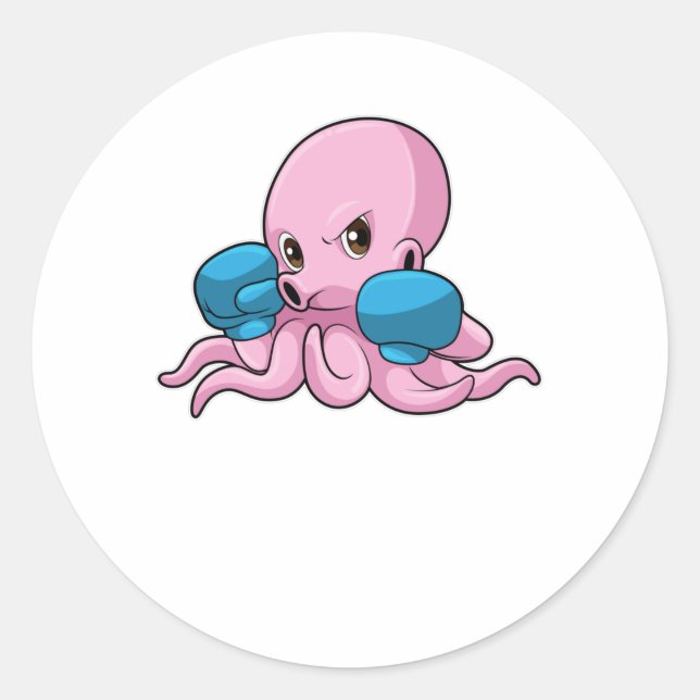 Octopus as Boxer with Boxing gloves Classic Round Sticker (Front)