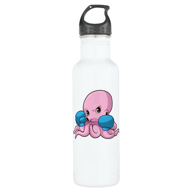 Octopus as Boxer with Boxing gloves Stainless Steel Water Bottle (Front)