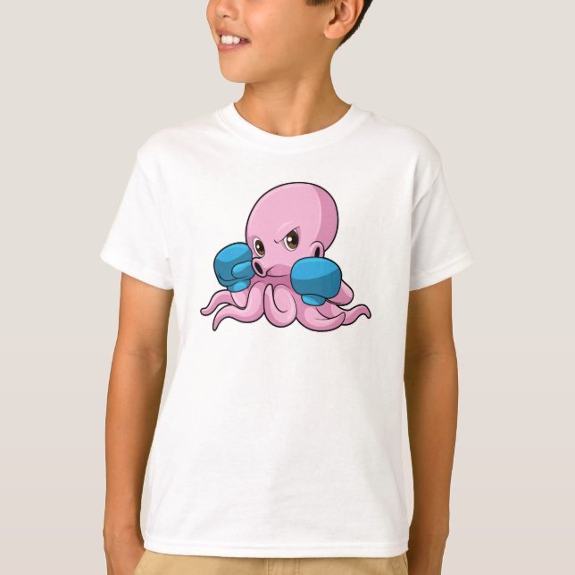 Octopus as Boxer with Boxing gloves T-Shirt (Front)