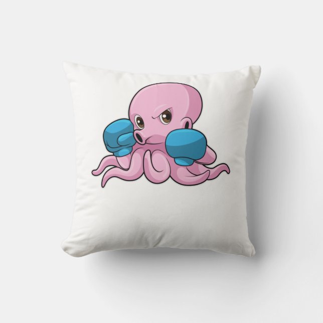 Octopus as Boxer with Boxing gloves Throw Pillow (Front)