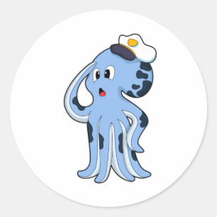 Octopus as Captain with Cap Classic Round Sticker