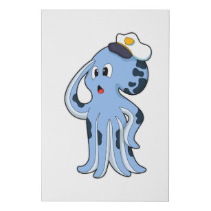 Octopus as Captain with Cap Faux Canvas Print