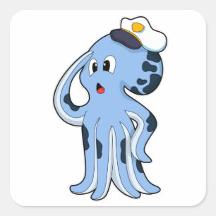 Octopus as Captain with Cap Square Sticker