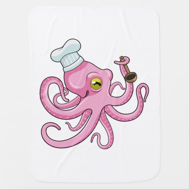 Octopus as Cook with Wooden spoon Baby Blanket (Front)