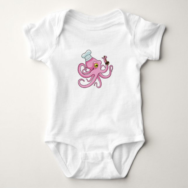 Octopus as Cook with Wooden spoon Baby Bodysuit (Front)