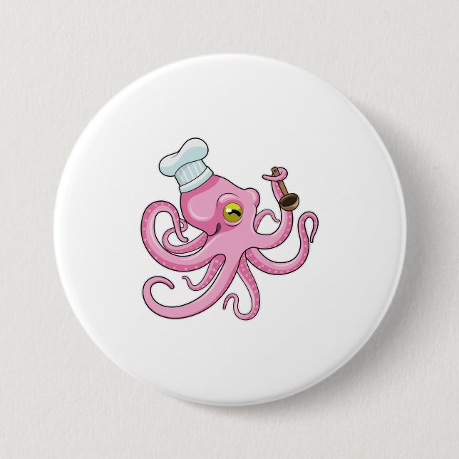 Octopus as Cook with Wooden spoon Button (Front)