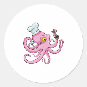 Octopus as Cook with Wooden spoon Classic Round Sticker