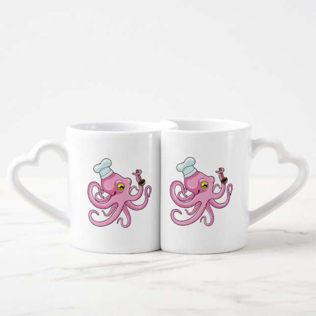 Octopus as Cook with Wooden spoon Coffee Mug Set (Front Nesting)