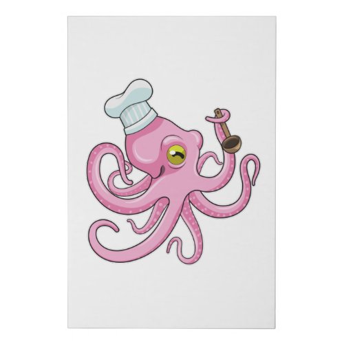 Octopus as Cook with Wooden spoon Faux Canvas Print