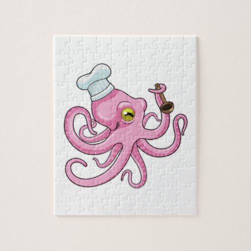 Octopus as Cook with Wooden spoon Jigsaw Puzzle