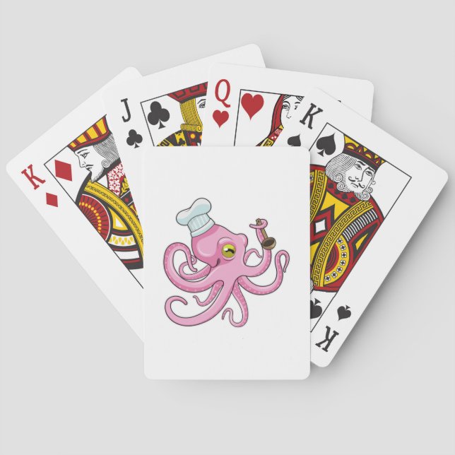 Octopus as Cook with Wooden spoon Poker Cards (Back)