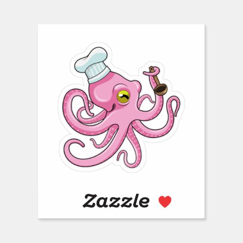 Octopus as Cook with Wooden spoon Sticker