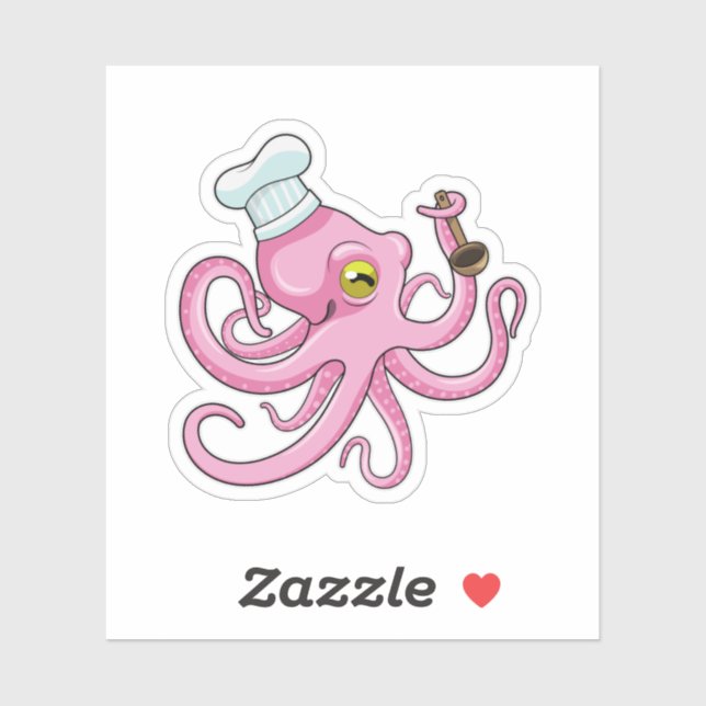 Octopus as Cook with Wooden spoon Sticker (Sheet)