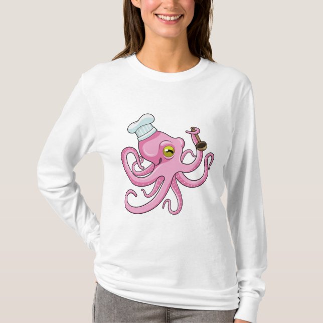 Octopus as Cook with Wooden spoon T-Shirt (Front)