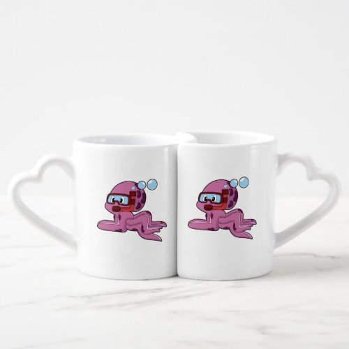 Octopus as Diver with Snorkel Coffee Mug Set