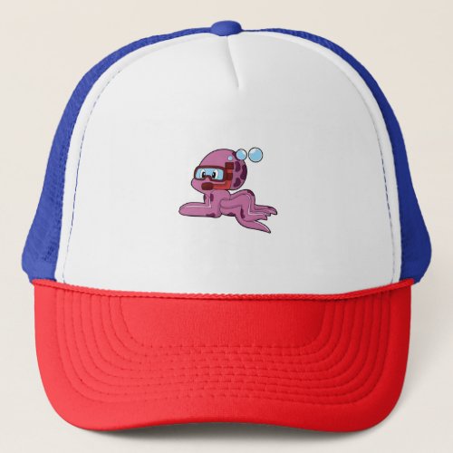 Octopus as Diver with Snorkel Trucker Hat