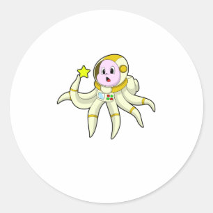Octopus as Diver with Star Classic Round Sticker