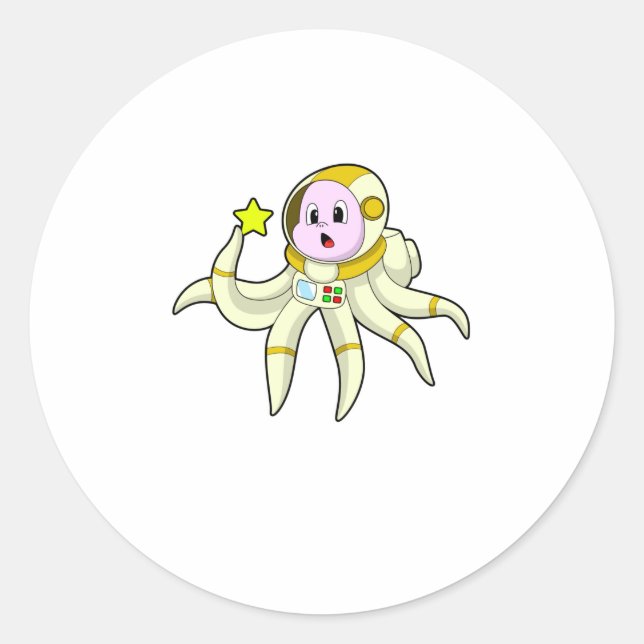 Octopus as Diver with Star Classic Round Sticker (Front)