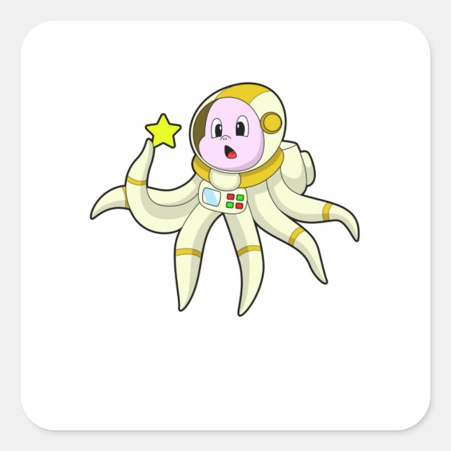 Octopus as Diver with Star Square Sticker (Front)