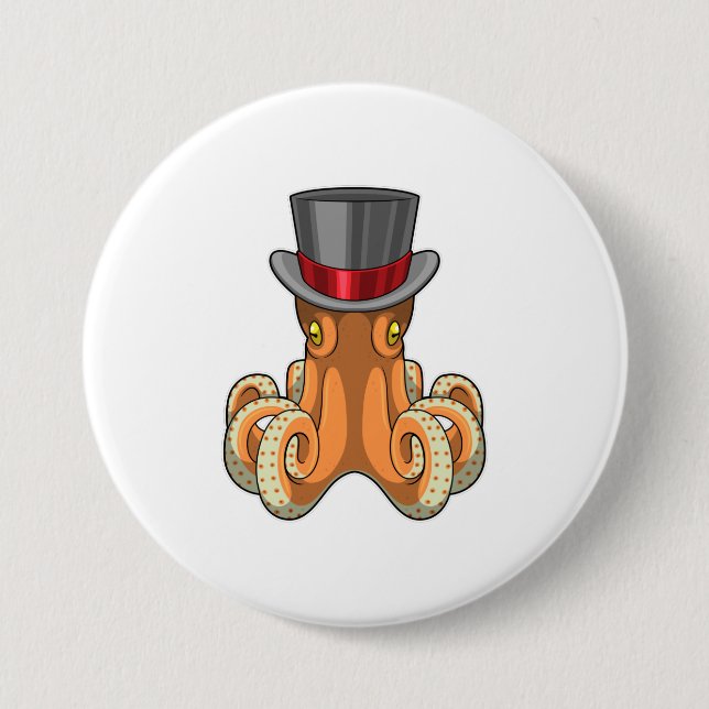 Octopus as Gentleman with Top hat Button (Front)