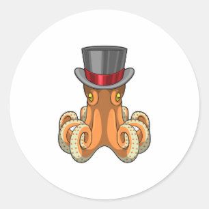 Octopus as Gentleman with Top hat Classic Round Sticker