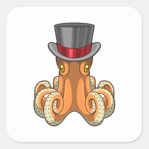 Octopus as Gentleman with Top hat Square Sticker