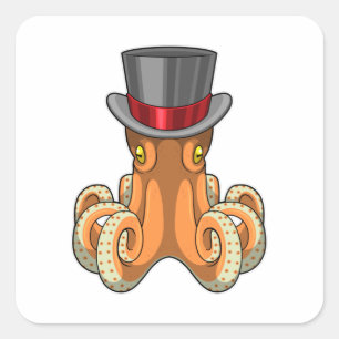 Octopus as Gentleman with Top hat Square Sticker