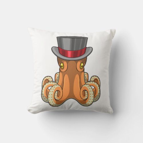 Octopus as Gentleman with Top hat Throw Pillow