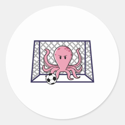 Octopus as Goalkeeper with Soccer ball Classic Round Sticker