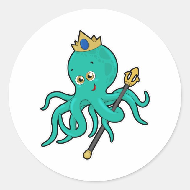 Octopus as King with Trident Classic Round Sticker (Front)