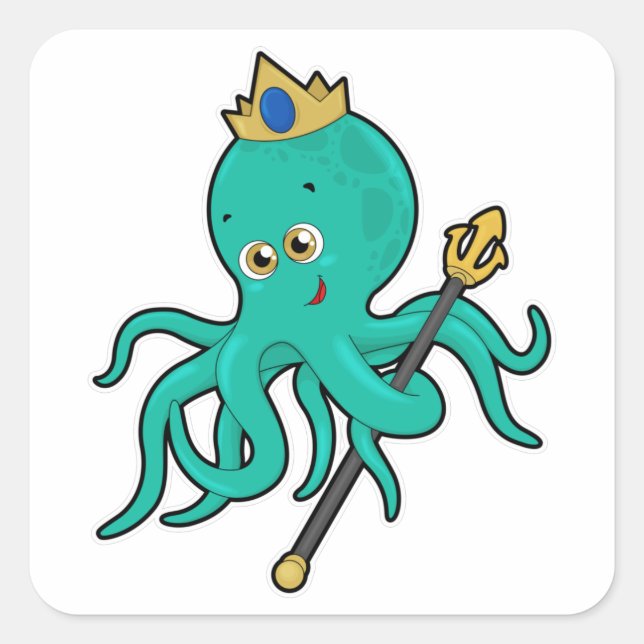 Octopus as King with Trident Square Sticker (Front)