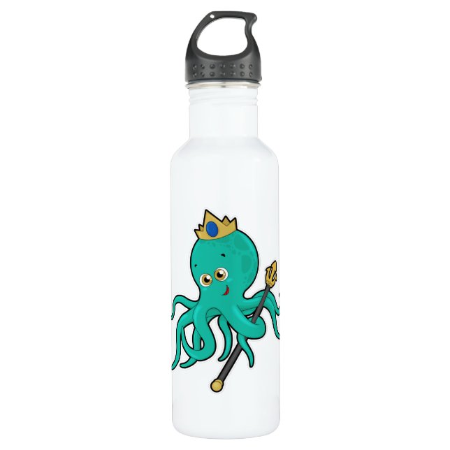 Octopus as King with Trident Stainless Steel Water Bottle (Front)