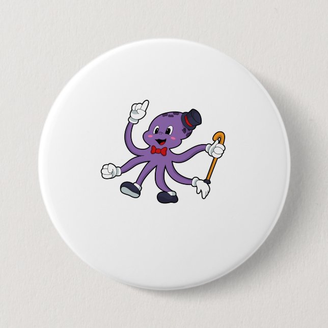 Octopus as Magician with Hat Button (Front)