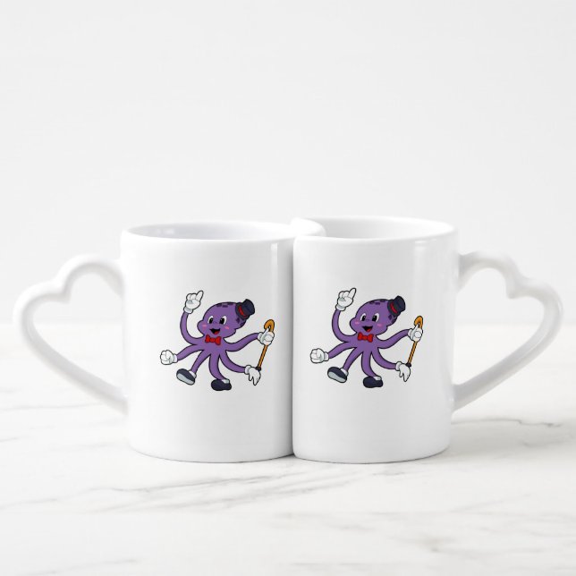 Octopus as Magician with Hat Coffee Mug Set (Front Nesting)