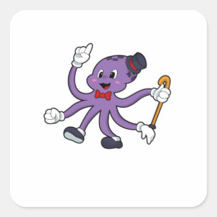 Octopus as Magician with Hat Square Sticker