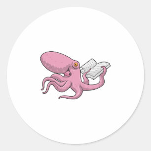 Octopus as Nerd witth Book Classic Round Sticker