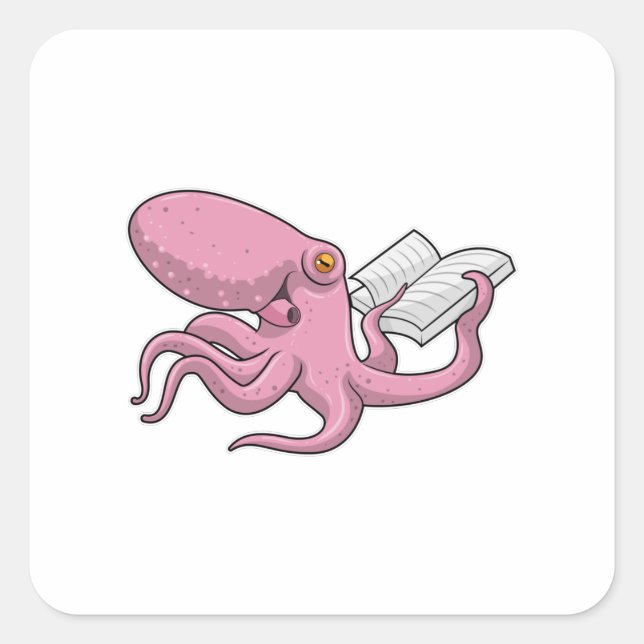 Octopus as Nerd witth Book Square Sticker (Front)