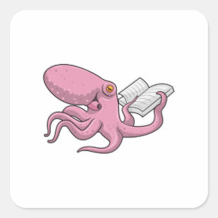 Octopus as Nerd witth Book Square Sticker