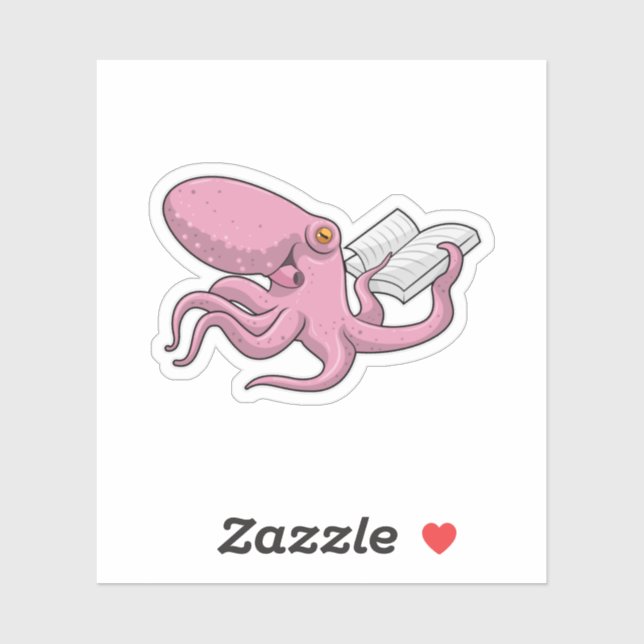 Octopus as Nerd witth Book Sticker (Sheet)