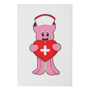 Octopus as Nurse with Heart Faux Canvas Print