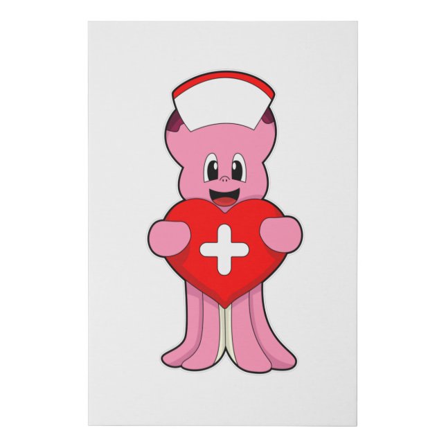Octopus as Nurse with Heart Faux Canvas Print (Front)