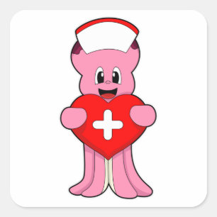 Octopus as Nurse with Heart Square Sticker