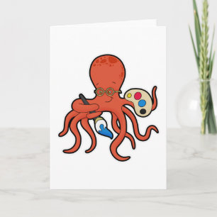 Octopus as Painter with Paint & Brush Card
