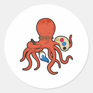 Octopus as Painter with Paint & Brush Classic Round Sticker