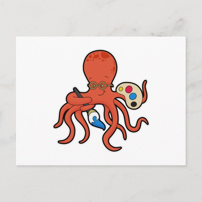 Octopus as Painter with Paint & Brush Postcard (Front)