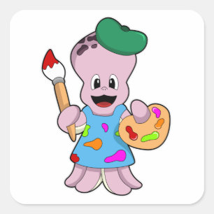 Octopus as Painter with Paint brush Square Sticker